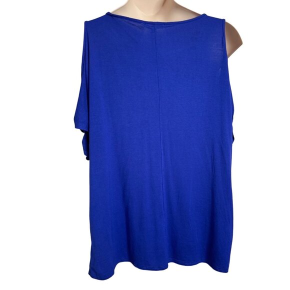 Green Envelope Royal Blue Cold Shoulder Size 1X Short Sleeve Tee Shirt Top NWT - Picture 4 of 10